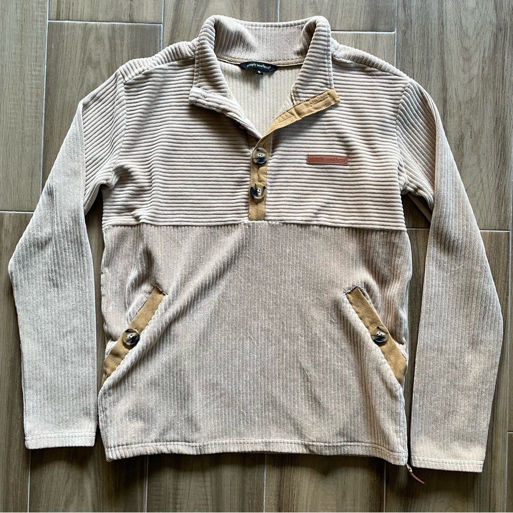 SIMPLY SOUTHERN Women's Beige Corduroy Jacket Sz S Tan Pullover Half Zip Preppy